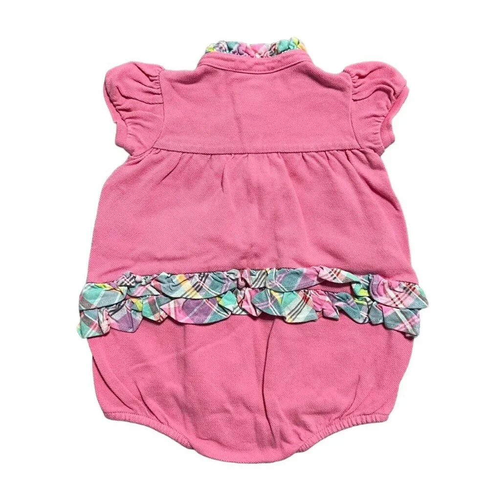 Ralph Lauren 3m Pink & Pastel Plaid Ruffle Bubble Romper